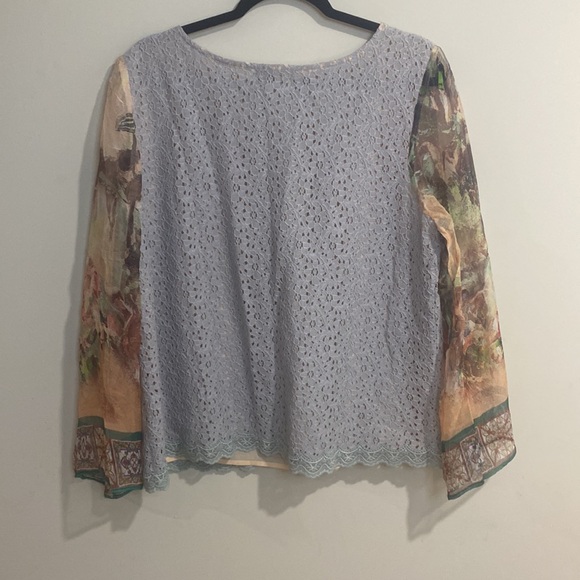 Like New Sundance long Sleeve Silk Scarf w/ Lace Bodice Bohemian Top Mixed Media - Picture 8 of 9